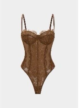 Sheer Lace Underwire Bodysuit in Brown